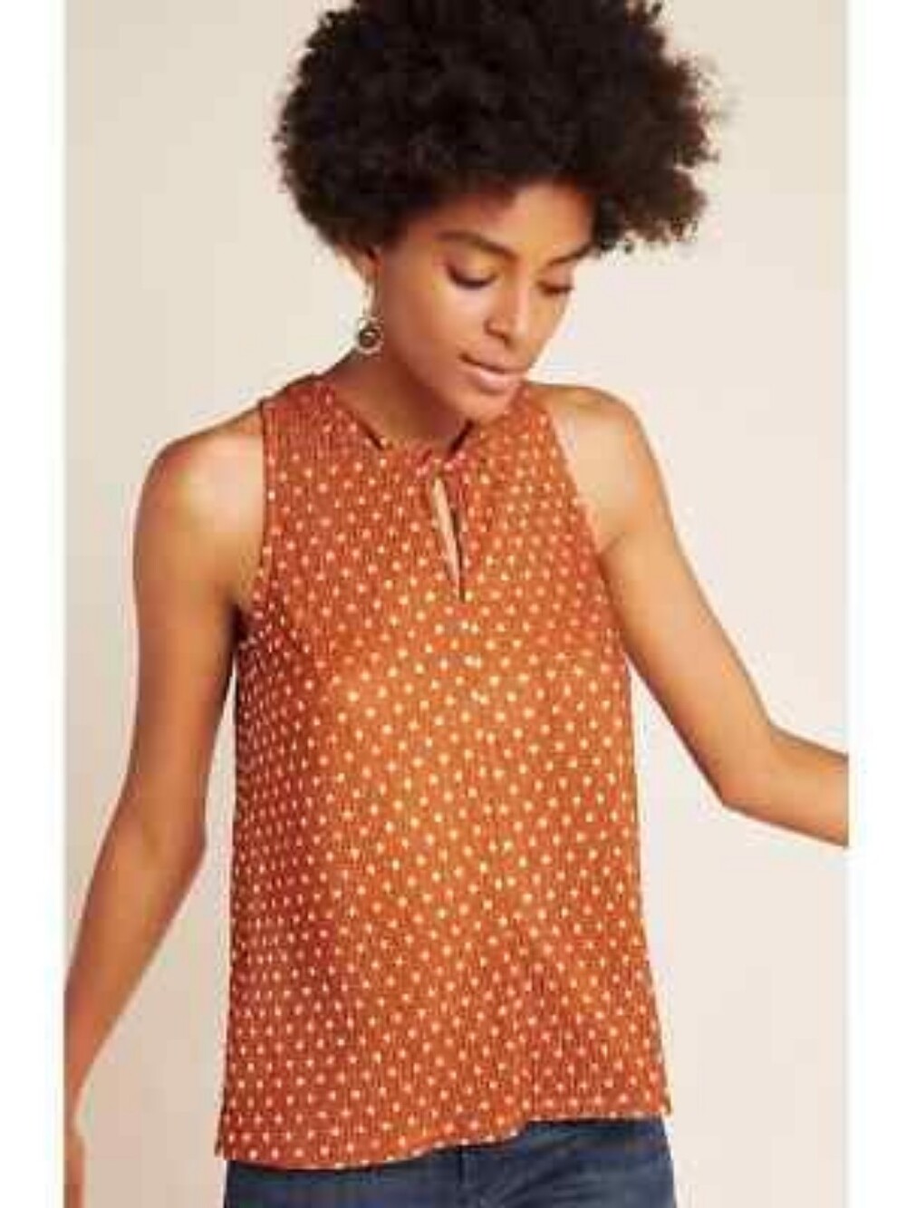 Anthropologie Lennox Halter Top Copper And Gold Polka Dot